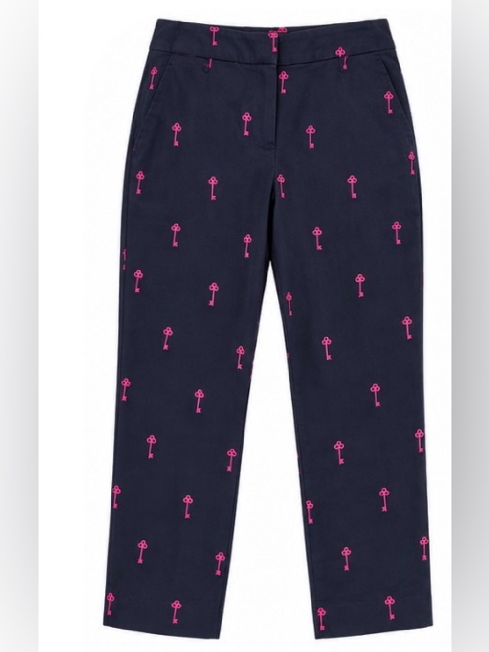 Talbots Petites Navy Embroidered Key Crop Pants Size 6P